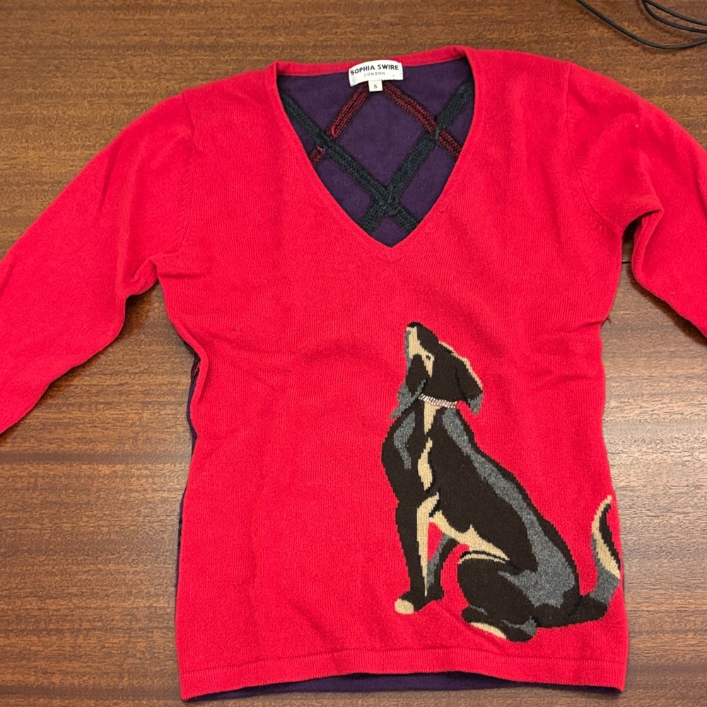 Sophia Swire cashmere Red Sweater with Purple Trim